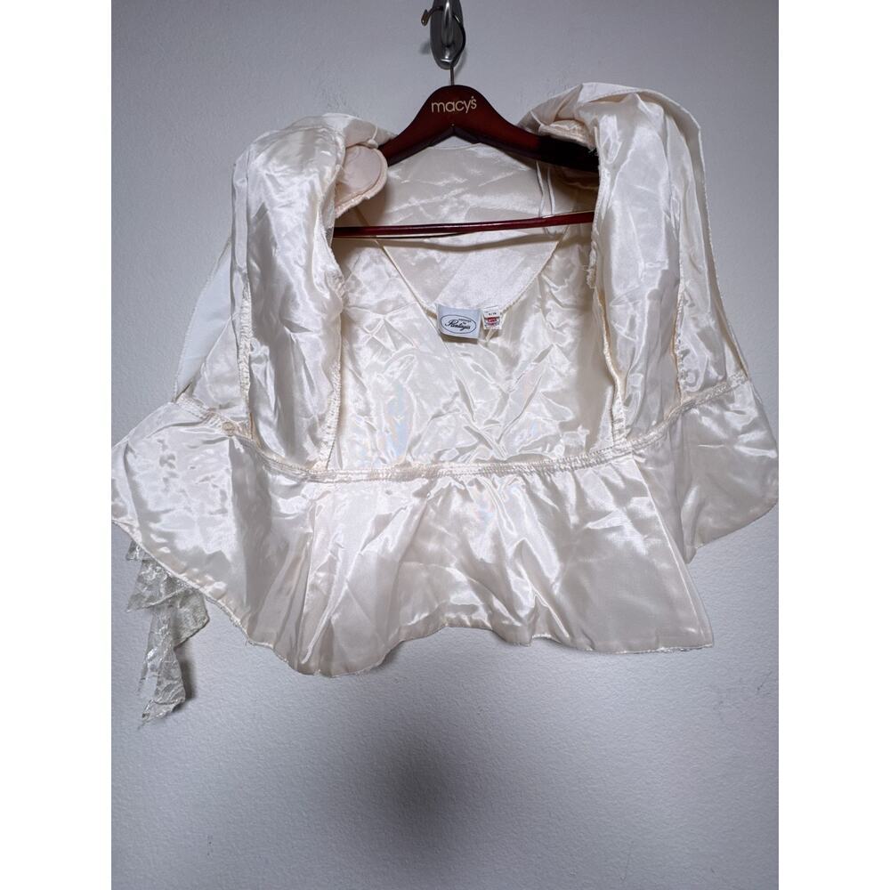 Vintage Lace Peplum Blouse Ivory Romantic Bridal Cottagecore Puff Sleeve Top - Picture 9 of 16